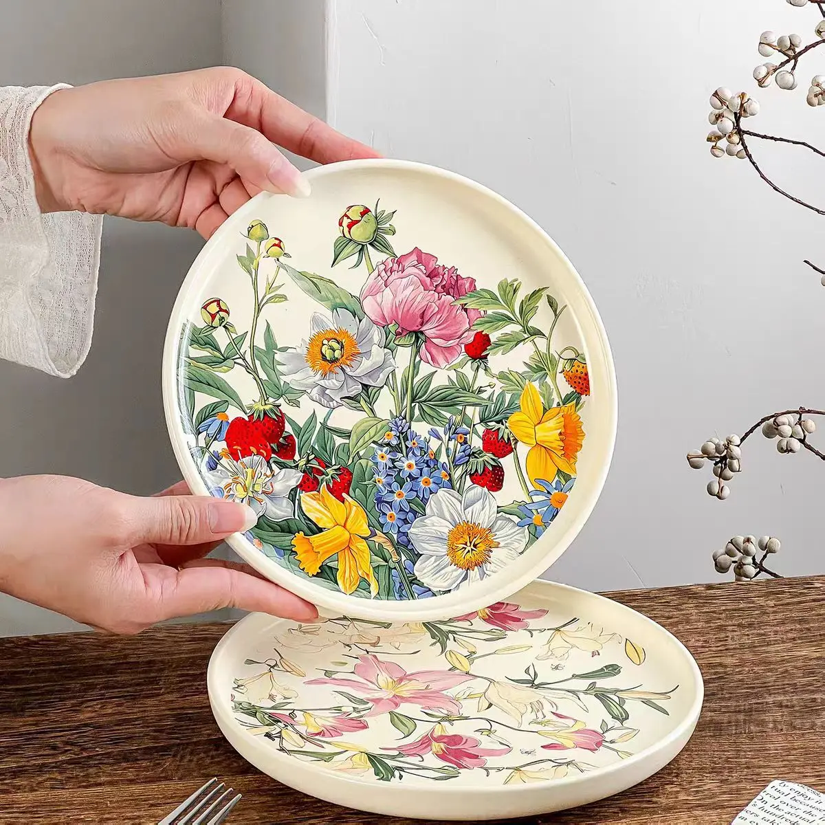 Vintage Collectible Dishes - Kreativer Romantischer Blumen-Keramikteller, 8 Zoll Teller
