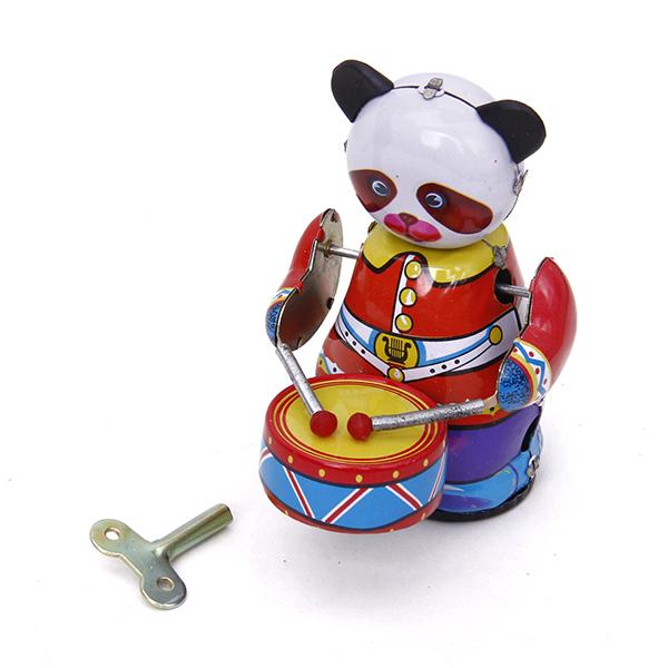 Vintage And Collectible Toys - Aufziehbares Uhrwerk-Panda-Schlagzeuger-Spielzeug im Vintage-Stil, Sammlerstück, Metalltierfigur,