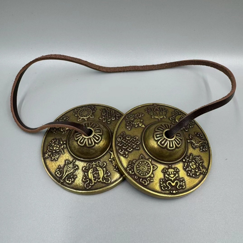 Vintage Collectible Bells - Messing-Nibor mit doppeltem Drachenmotiv, tibetisches Acht-Schätze-Design,