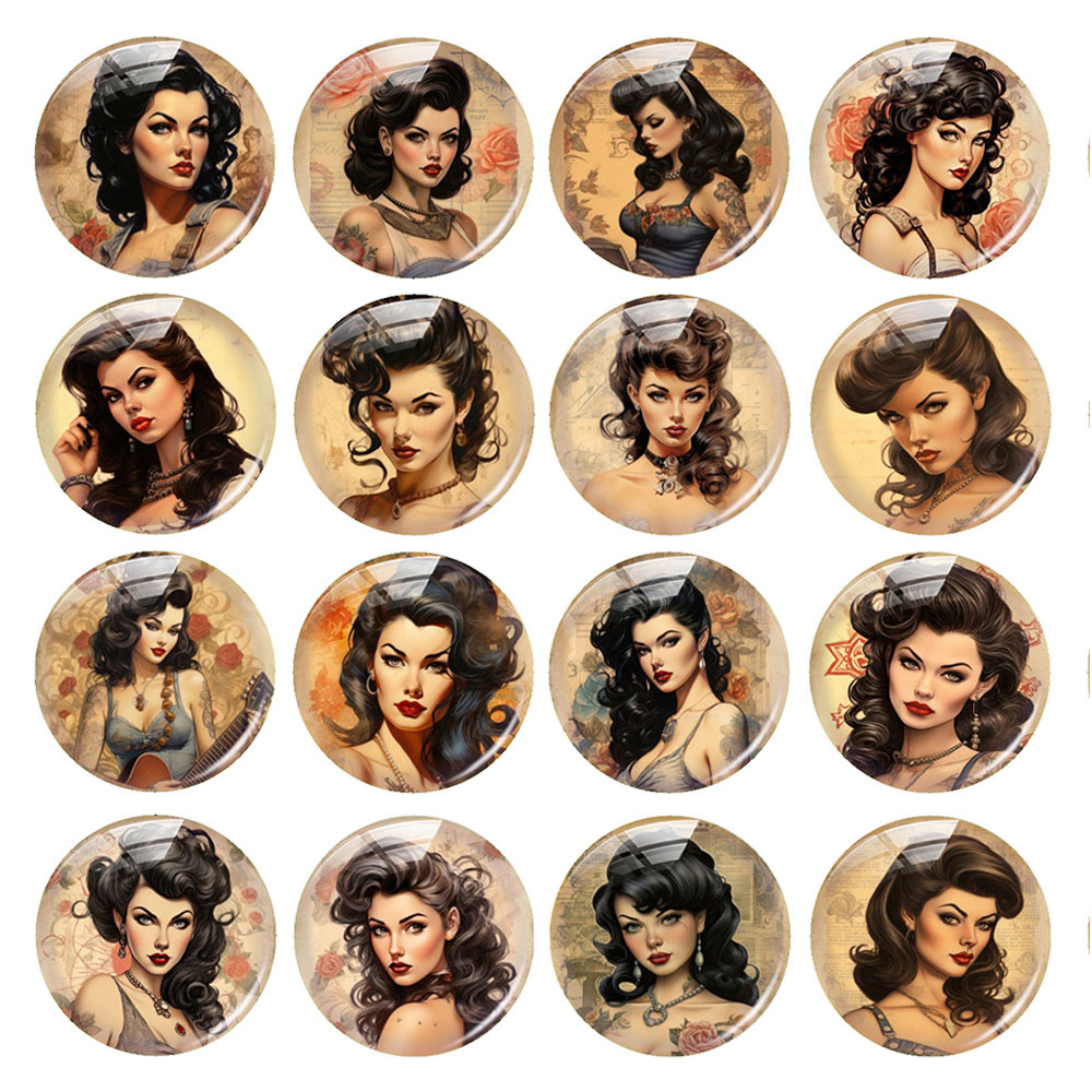 Vintage Collectibles For Sale - Zufällig gemischte runde/ovale/quadratische Vintage-Glas-Cabochons mit Tattoos,
