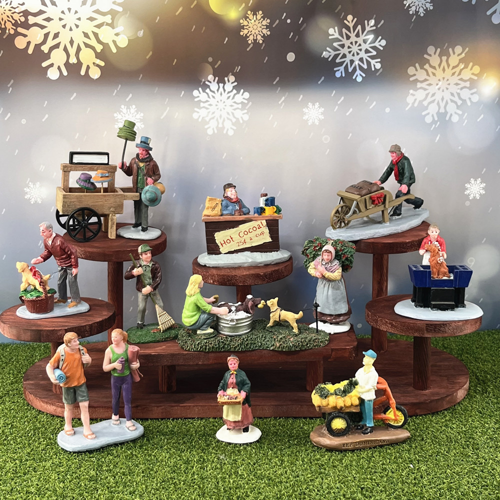 Vintage Collectible Market - Vintage Weihnachtsdorf-Figurenset, Wintermarkt-Szene aus Kunstharz, Festliche